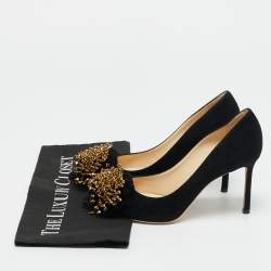 Pre Owned Jimmy Choo Thelma 37 Black Suede Crystal Embellished Pointed Toe  Pumps