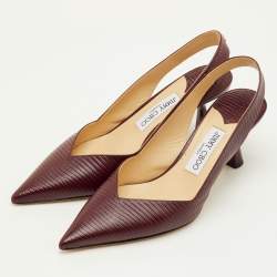 Pre Owned Jimmy Choo Size 40 Burgundy Lizard Embossed Leather Pointed Toe Slingback Pumps