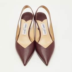Pre Owned Jimmy Choo Size 40 Burgundy Lizard Embossed Leather Pointed Toe Slingback Pumps