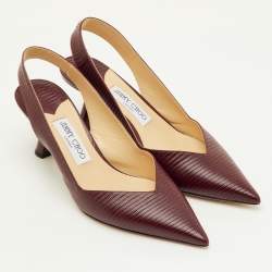 Pre Owned Jimmy Choo Size 40 Burgundy Lizard Embossed Leather Pointed Toe Slingback Pumps