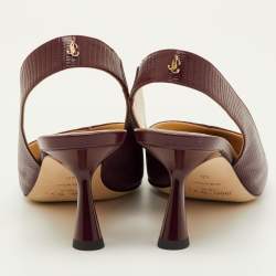 Pre Owned Jimmy Choo Size 40 Burgundy Lizard Embossed Leather Pointed Toe Slingback Pumps