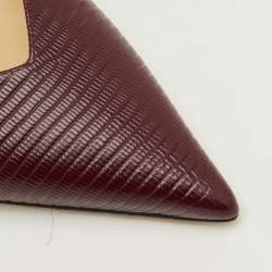 Pre Owned Jimmy Choo Size 40 Burgundy Lizard Embossed Leather Pointed Toe Slingback Pumps