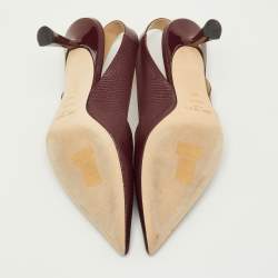 Pre Owned Jimmy Choo Size 40 Burgundy Lizard Embossed Leather Pointed Toe Slingback Pumps