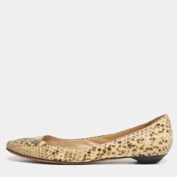 Pre Owned Jimmy Choo Windsor Size 38 Beige Python Embossed Leather Ballet Flats