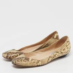 Pre Owned Jimmy Choo Windsor Size 38 Beige Python Embossed Leather Ballet Flats