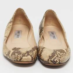 Pre Owned Jimmy Choo Windsor Size 38 Beige Python Embossed Leather Ballet Flats