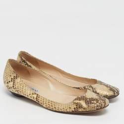 Pre Owned Jimmy Choo Windsor Size 38 Beige Python Embossed Leather Ballet Flats