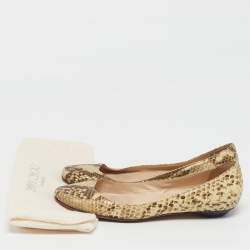 Pre Owned Jimmy Choo Windsor Size 38 Beige Python Embossed Leather Ballet Flats