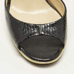 مملوكة مسبقًا Jimmy Choo Size 38.5 Black/Gold Python and Leather Platform Slingback Sandals 