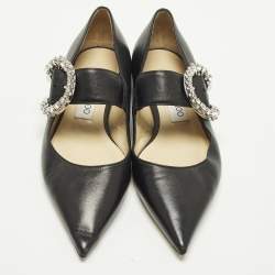 Pre Owned Jimmy Choo Melva Size 37 Black Leather Ballet Flats