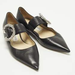 Pre Owned Jimmy Choo Melva Size 37 Black Leather Ballet Flats