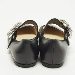 Pre Owned Jimmy Choo Melva Size 37 Black Leather Ballet Flats