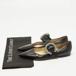 Pre Owned Jimmy Choo Melva Size 37 Black Leather Ballet Flats