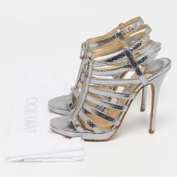 مملوكة مسبقًا Jimmy Choo Glenys Size 38.5 Silver Snakeskin Embossed Leather Gladiator Sandals