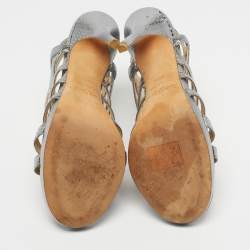 مملوكة مسبقًا Jimmy Choo Glenys Size 38.5 Silver Snakeskin Embossed Leather Gladiator Sandals