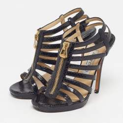 Pre Owned Jimmy Choo Glenys Size 38.5 Black Snakeskin Leather Sandals