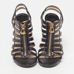 Pre Owned Jimmy Choo Glenys Size 38.5 Black Snakeskin Leather Sandals