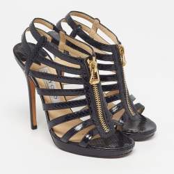 Pre Owned Jimmy Choo Glenys Size 38.5 Black Snakeskin Leather Sandals