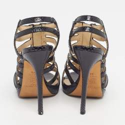 Pre Owned Jimmy Choo Glenys Size 38.5 Black Snakeskin Leather Sandals