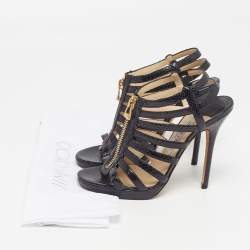 Pre Owned Jimmy Choo Glenys Size 38.5 Black Snakeskin Leather Sandals