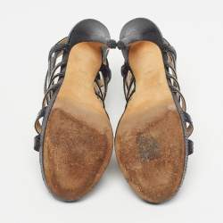 Pre Owned Jimmy Choo Glenys Size 38.5 Black Snakeskin Leather Sandals