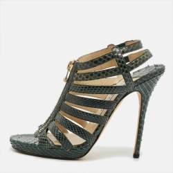 Pre Owned Jimmy Choo Glenys Size Green Snakeskin Leather Gladiator Sandals