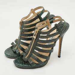 Pre Owned Jimmy Choo Glenys Size Green Snakeskin Leather Gladiator Sandals