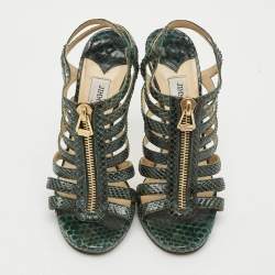 Pre Owned Jimmy Choo Glenys Size Green Snakeskin Leather Gladiator Sandals