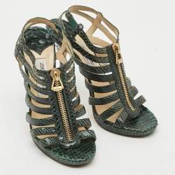 Pre Owned Jimmy Choo Glenys Size Green Snakeskin Leather Gladiator Sandals