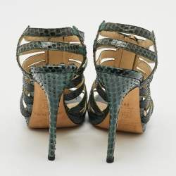 Pre Owned Jimmy Choo Glenys Size Green Snakeskin Leather Gladiator Sandals