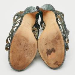 Pre Owned Jimmy Choo Glenys Size Green Snakeskin Leather Gladiator Sandals