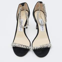 Pre Owned Jimmy Choo Shiloh Size 36.5 Black Suede Ankle Strap Sandals