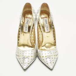 Pre Owned Jimmy Choo Romy Size 38.5 Silver Leather Pumps