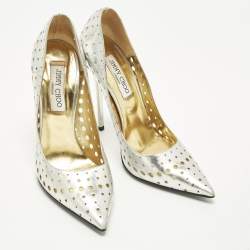 Pre Owned Jimmy Choo Romy Size 38.5 Silver Leather Pumps