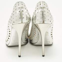 Pre Owned Jimmy Choo Romy Size 38.5 Silver Leather Pumps