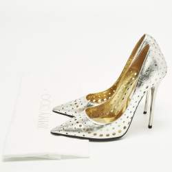 Pre Owned Jimmy Choo Romy Size 38.5 Silver Leather Pumps