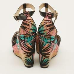 Pre Owned Jimmy Choo Size 37 Multicolor Cork And Leather Cork Wedge Sandals