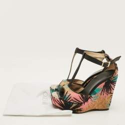 Pre Owned Jimmy Choo Size 37 Multicolor Cork And Leather Cork Wedge Sandals