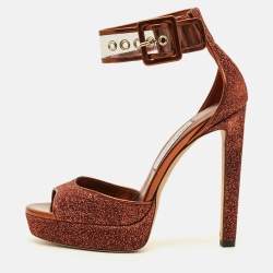 Pre Owned Jimmy Choo Moscow Size 38.5 Metallic Lurex Fabric and PVC Ankle Strap Sandals