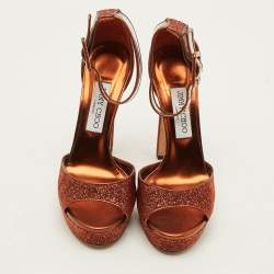 Pre Owned Jimmy Choo Moscow Size 38.5 Metallic Lurex Fabric and PVC Ankle Strap Sandals