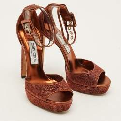 Pre Owned Jimmy Choo Moscow Size 38.5 Metallic Lurex Fabric and PVC Ankle Strap Sandals