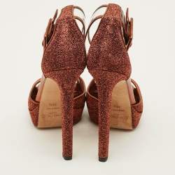 Pre Owned Jimmy Choo Moscow Size 38.5 Metallic Lurex Fabric and PVC Ankle Strap Sandals