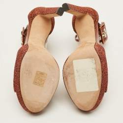 Pre Owned Jimmy Choo Moscow Size 38.5 Metallic Lurex Fabric and PVC Ankle Strap Sandals