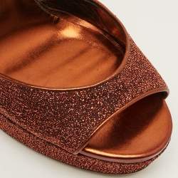 Pre Owned Jimmy Choo Moscow Size 38.5 Metallic Lurex Fabric and PVC Ankle Strap Sandals