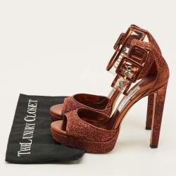 Pre Owned Jimmy Choo Moscow Size 38.5 Metallic Lurex Fabric and PVC Ankle Strap Sandals