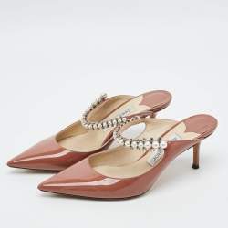 مملوكة مسبقًا Jimmy Choo Bing 65 Size 38 Brown Patent Leather Crystal Embellished Mules