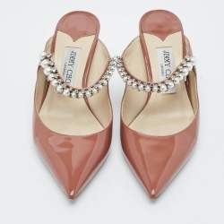 مملوكة مسبقًا Jimmy Choo Bing 65 Size 38 Brown Patent Leather Crystal Embellished Mules