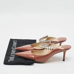 مملوكة مسبقًا Jimmy Choo Bing 65 Size 38 Brown Patent Leather Crystal Embellished Mules