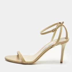 Pre Owned Jimmy Choo Minny Size 40 Beige Leather Ankle Strap Sandals