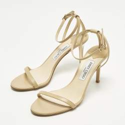 Pre Owned Jimmy Choo Minny Size 40 Beige Leather Ankle Strap Sandals